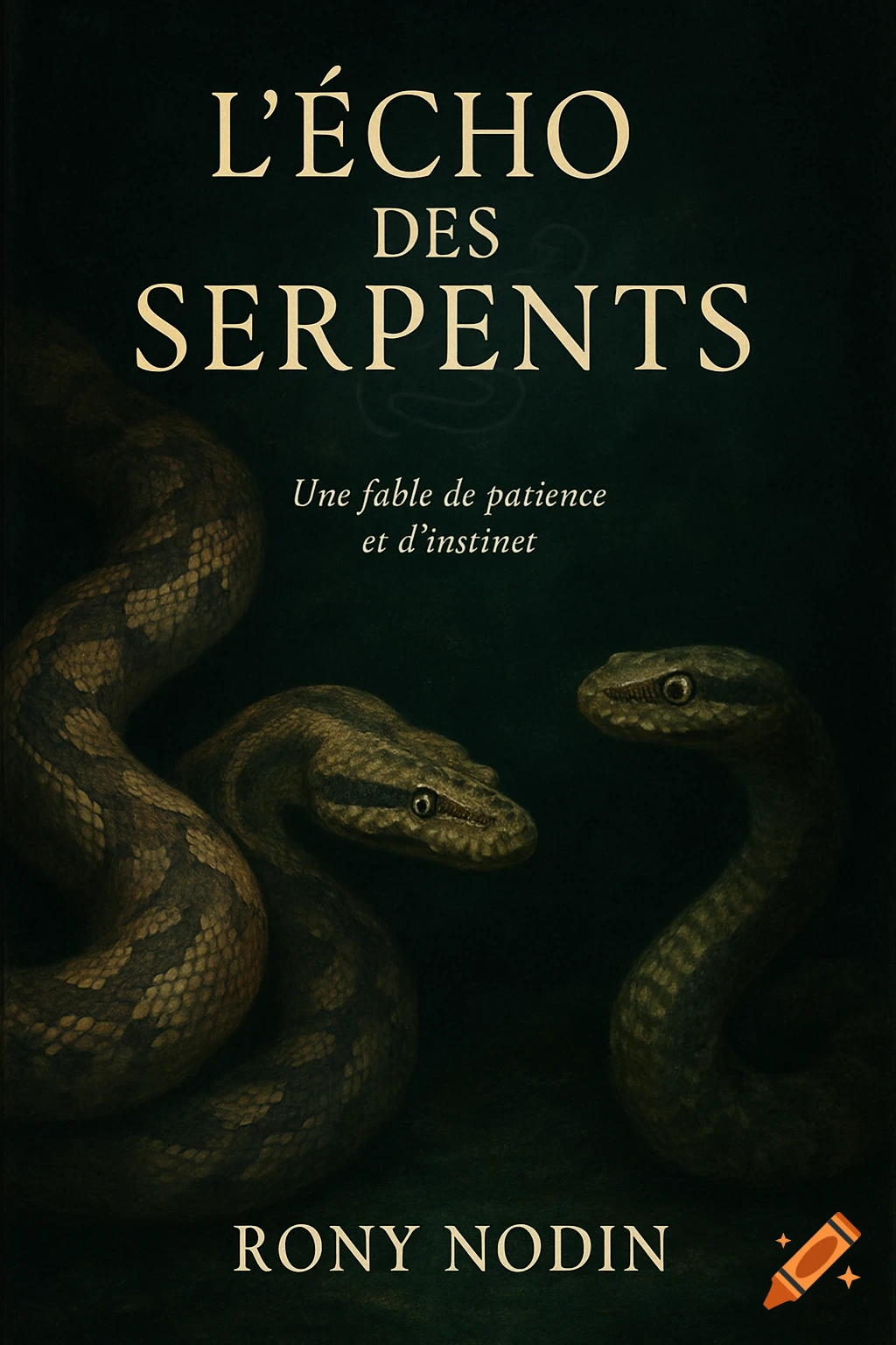 Dark fantasy book cover featuring two snakes, a large boa on the left and a viper on the right, against a deep green background. Title reads 'L'Écho des Serpents'.