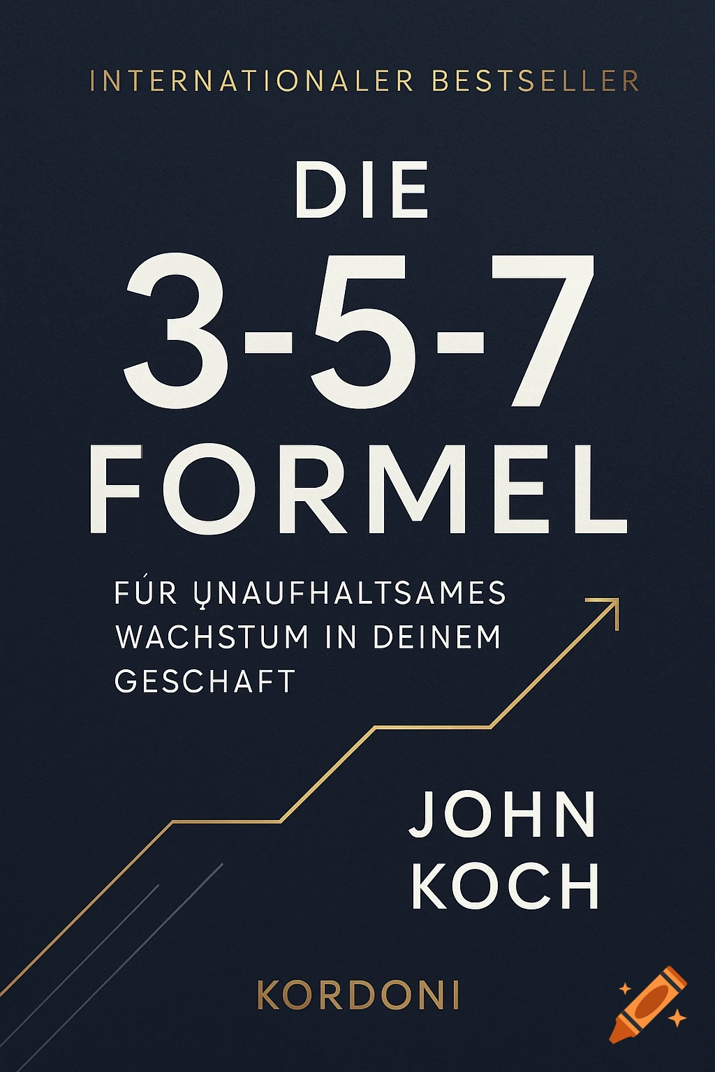 Minimalist business book cover with white text on a dark blue background and a golden upward-trending line graph.