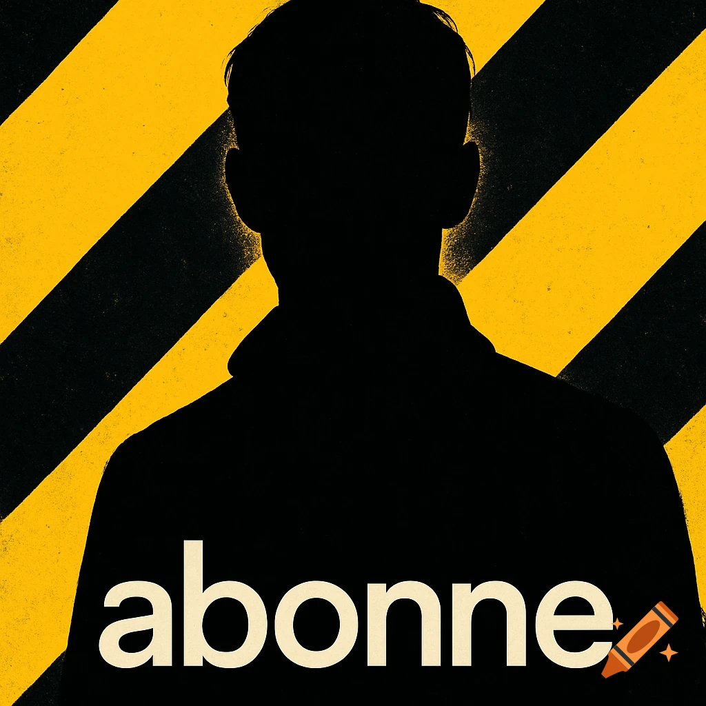 A black silhouette of a person from the shoulders up, against a yellow and black striped background. The word 'abonne' is in white below the silhouette.