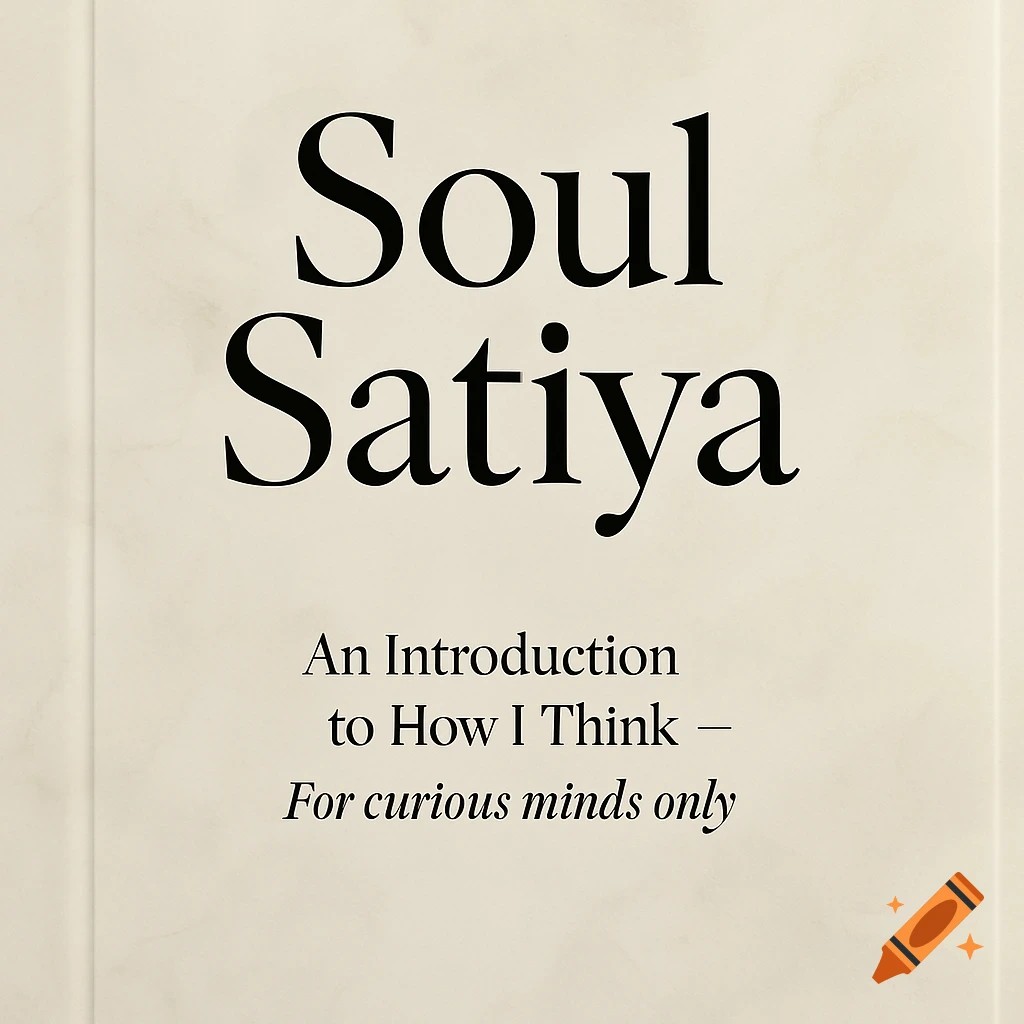 A minimalist luxury book cover with "Soul Satiya" and "An Introduction to How I Think \u2014 For curious minds only" in black serif font on a cream background with subtle texture.