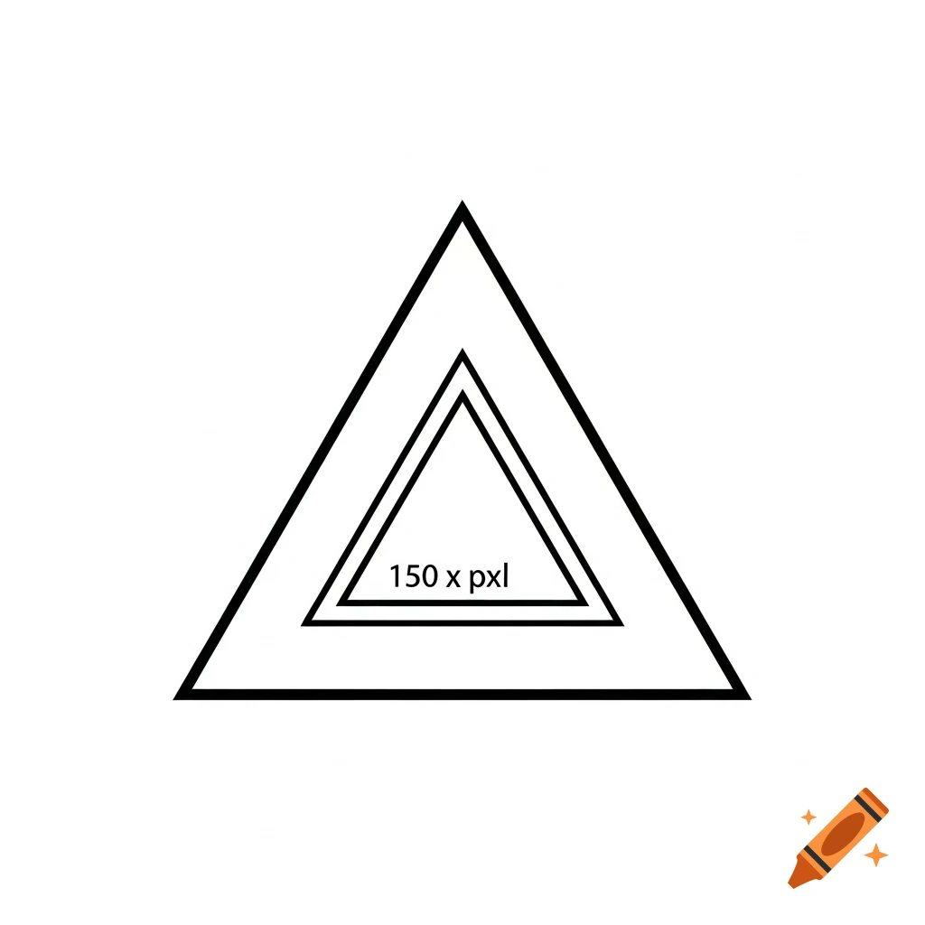 Two black outlined equilateral triangles, one inside the other, on a white background. The inner triangle contains the text "150 x pxl".