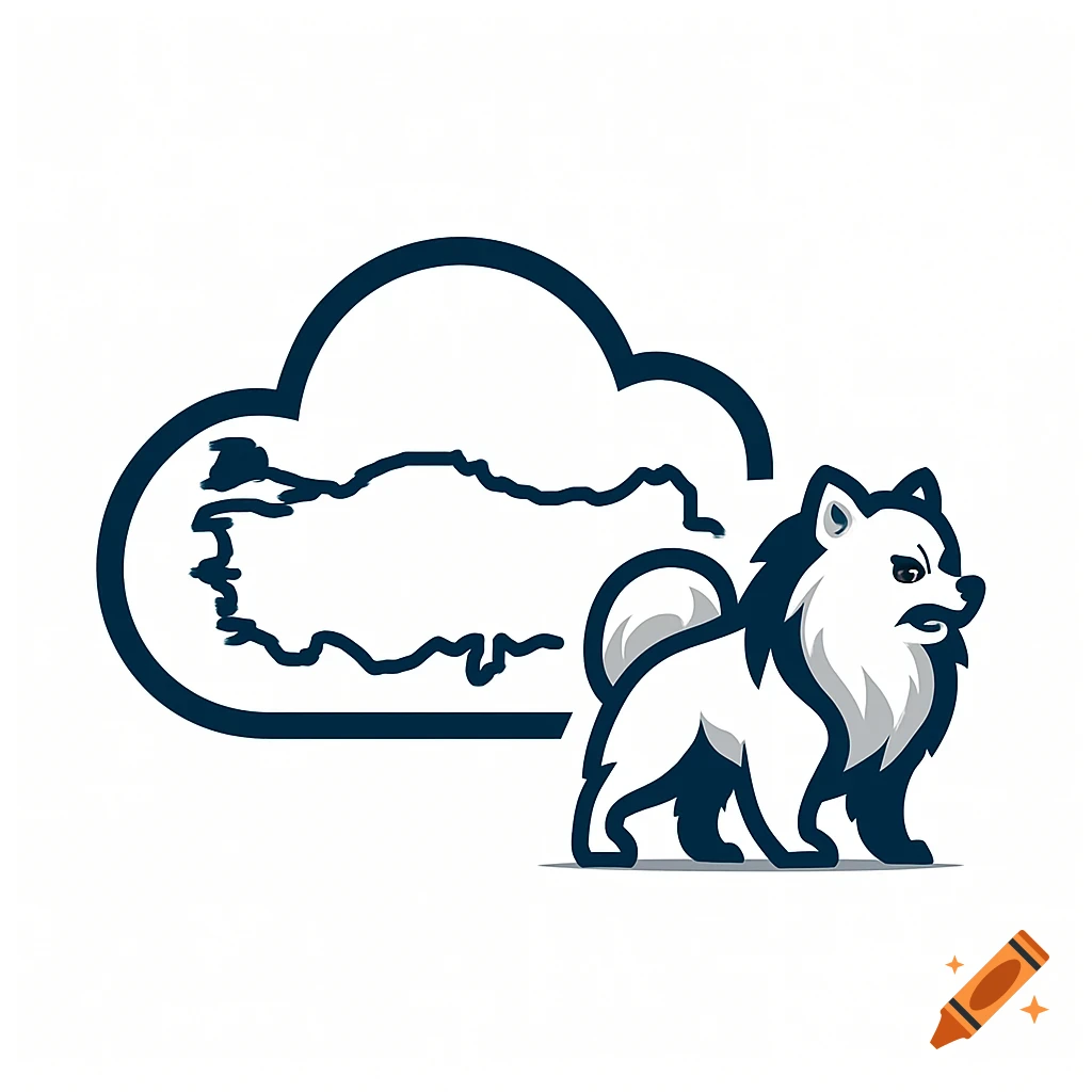 Minimalist vector logo featuring a dark blue cloud shaped like the map of Turkey, with a stylized white and dark blue Pomeranian dog beside it.