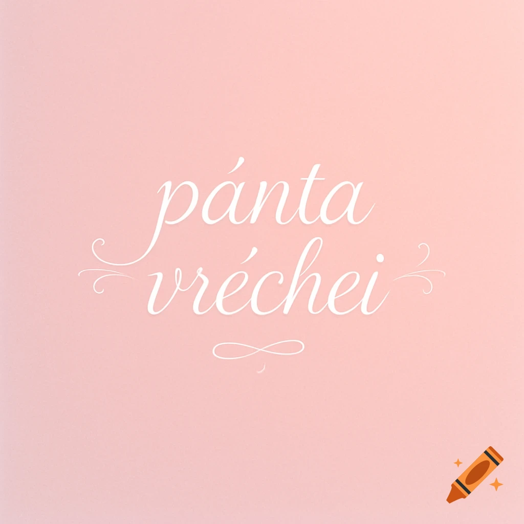 White cursive text 'pánta vréchei' with decorative flourishes on a light pink background.