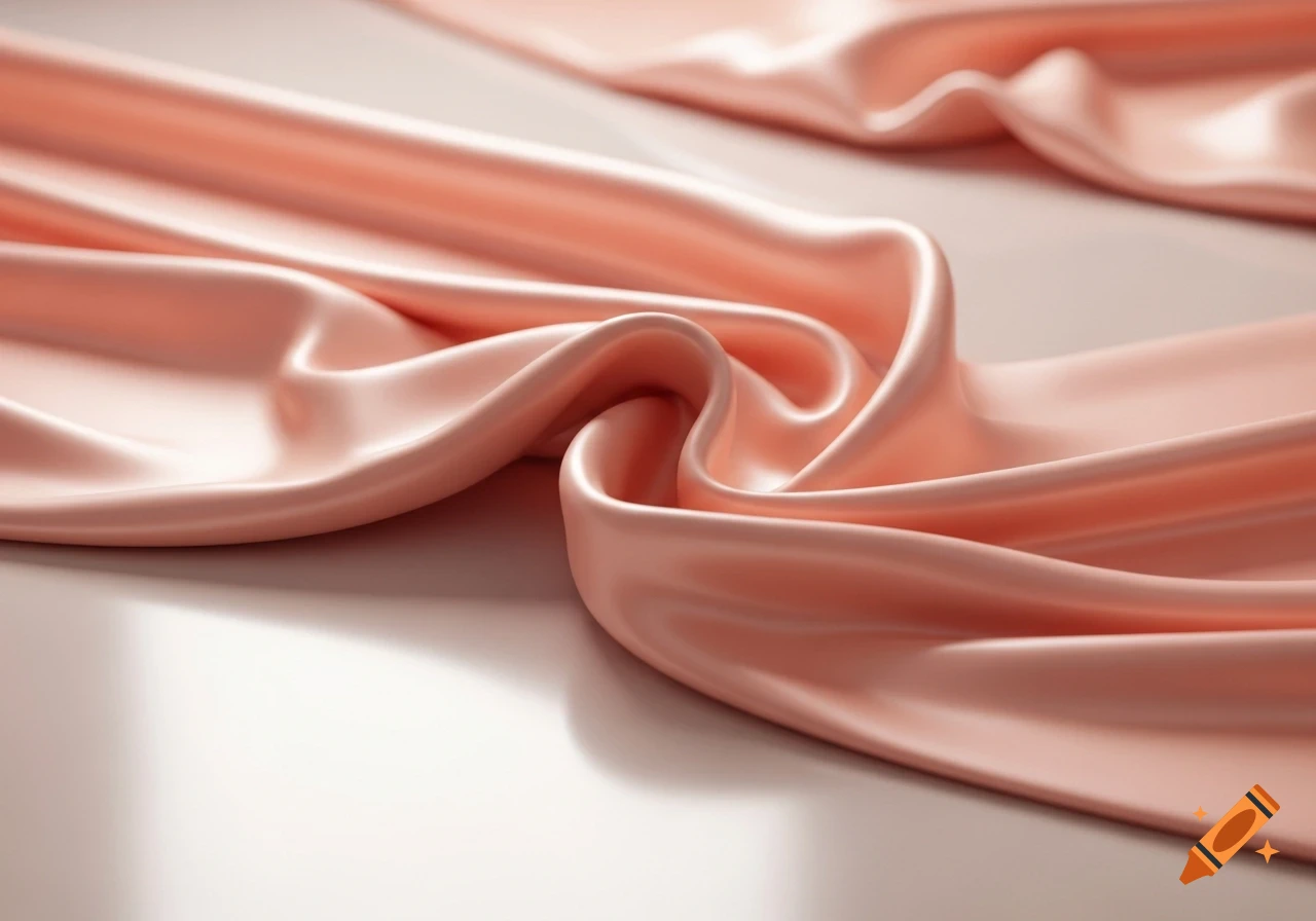 Draped peach silk fabric with soft folds and highlights.