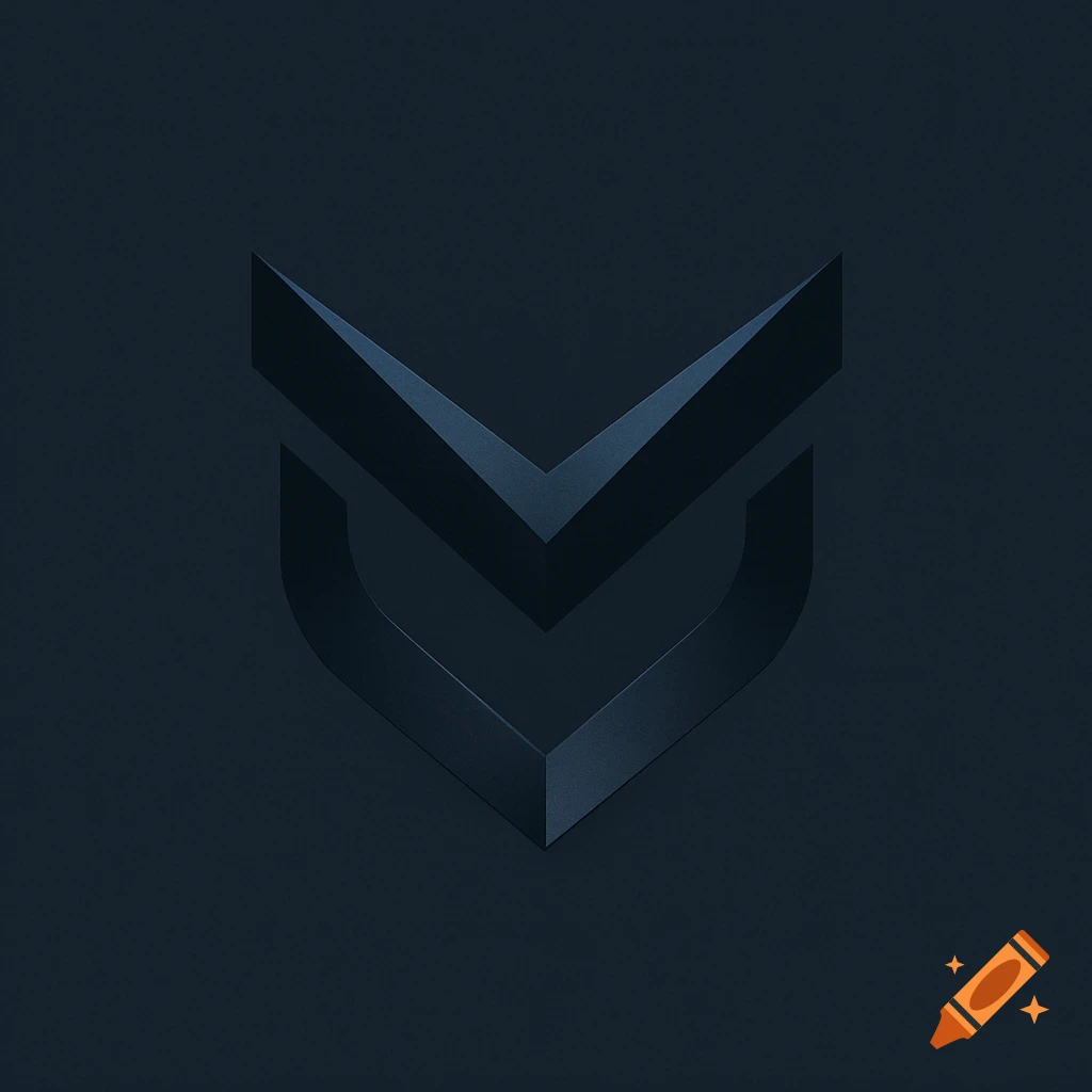 A dark blue geometric logo featuring two chevrons creating a stylized owl beak shape with curved lines on a dark background.