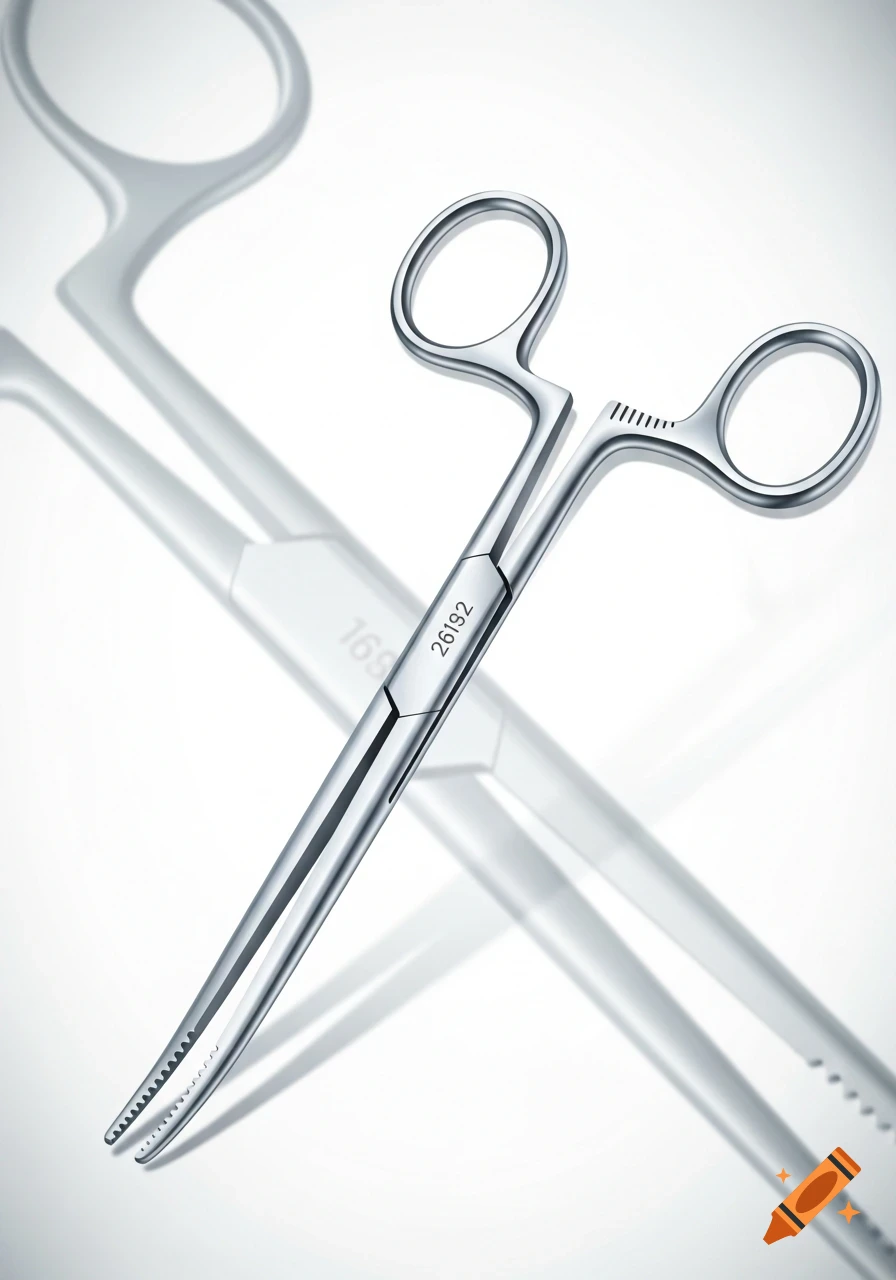 A close-up, photorealistic image of a shiny metallic surgical forceps with the number 26192 engraved on its side, against a white background.