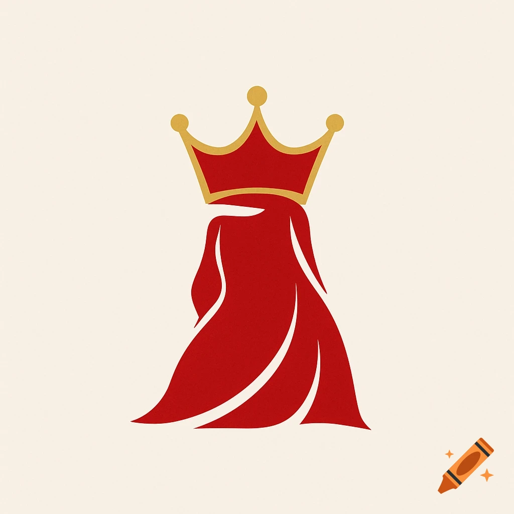 Simplistic logo of a gold and red crown with a flowing red cape on a light background.