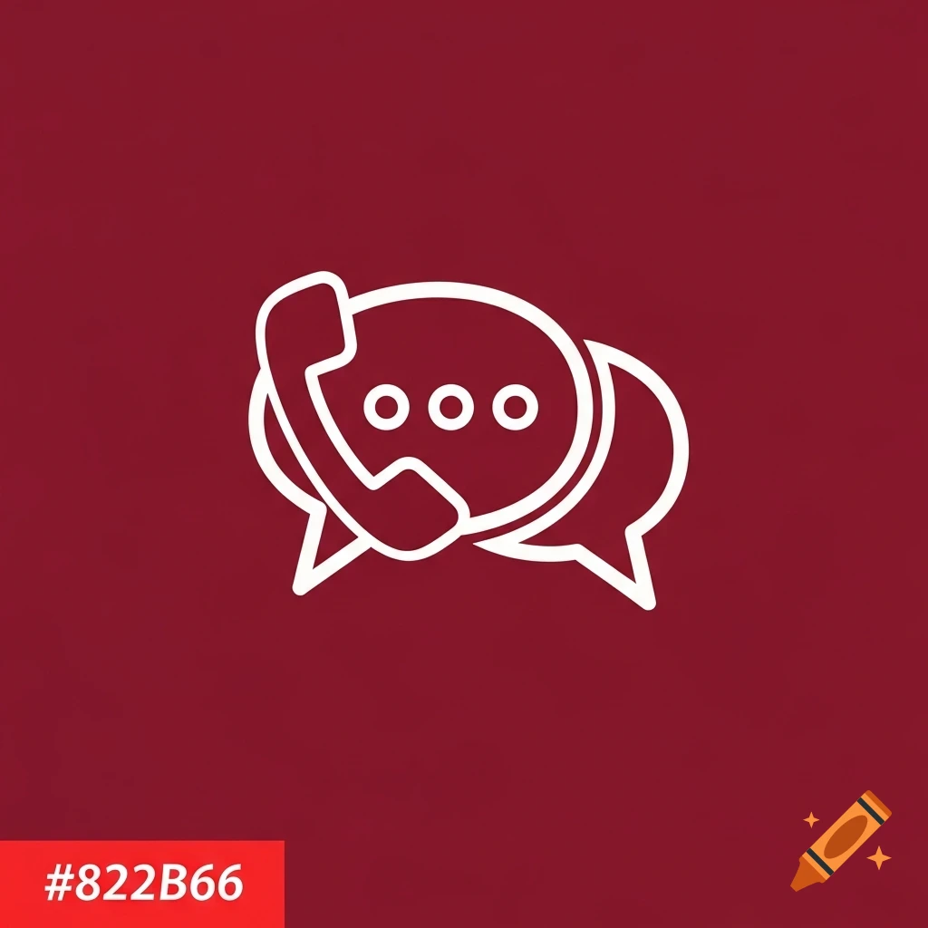 White outline icon of a phone receiver and two chat bubbles on a solid maroon background, with "#822B66" in a red box at the bottom.
