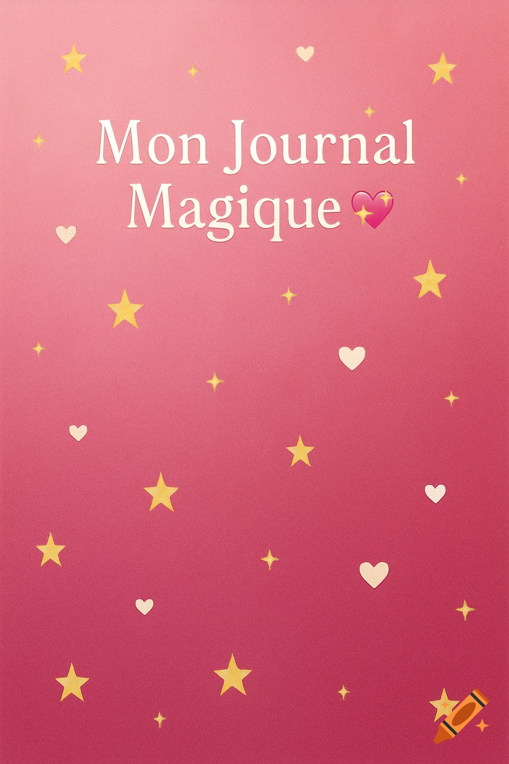 A pink gradient background with the text "Mon Journal Magique" in white, surrounded by small white hearts and yellow stars.