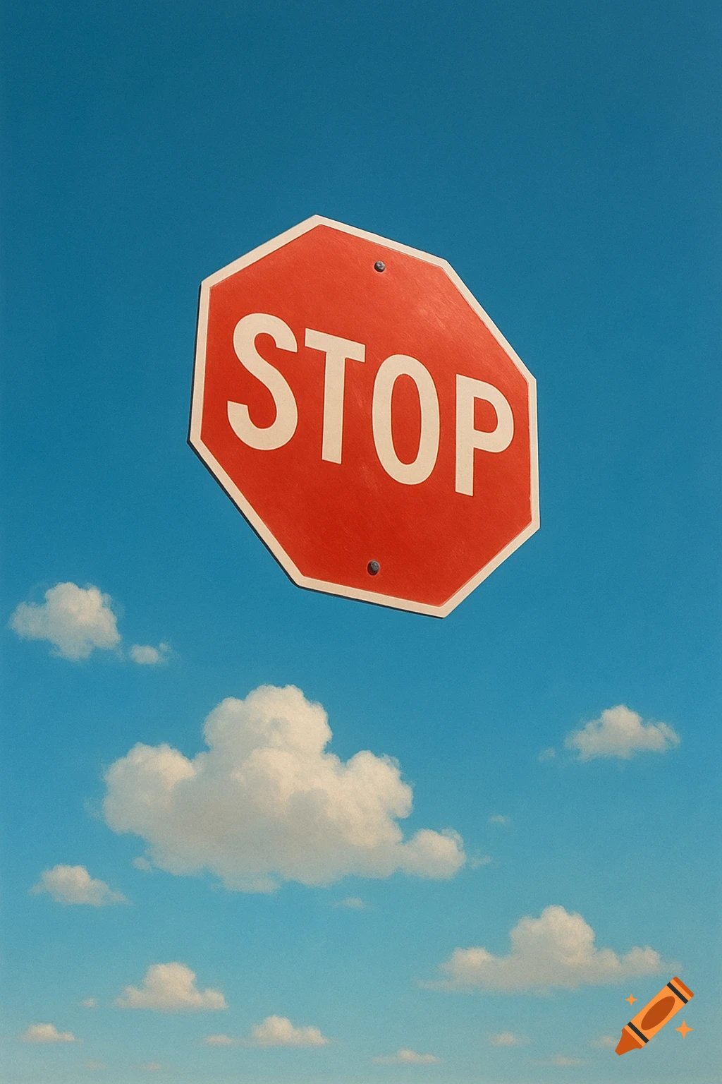 A vibrant red octagonal stop sign floats centered in a bright blue sky filled with fluffy white clouds.