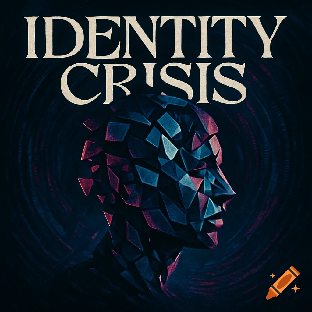 Album cover with a fragmented human head in blue and red tones, with the text 'IDENTITY CRISIS' above.