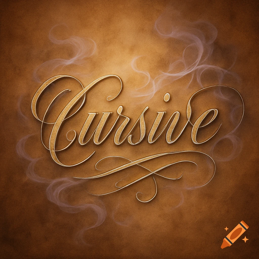 Golden cursive typography on a textured brown background with smoky effects.