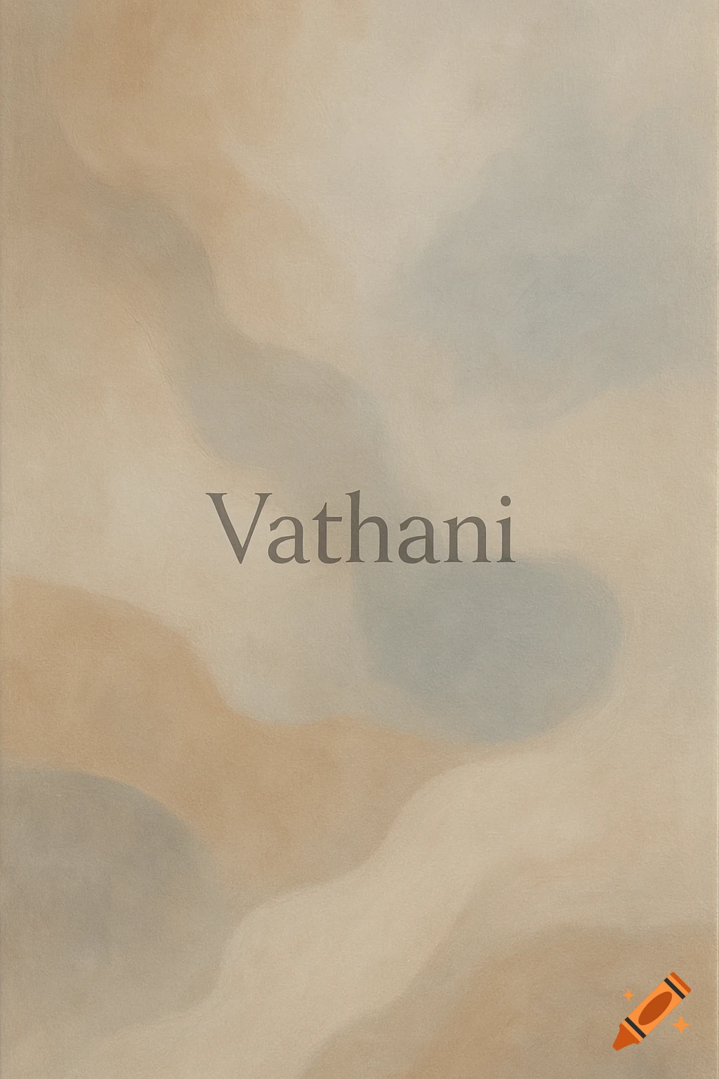 Abstract modern wall art with soft earth tones, gray, beige, and muted blue organic shapes, featuring the text 'Vathani'.