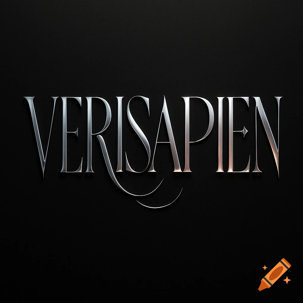 Stylized metallic silver text spelling VERISAPIEN on a black background.