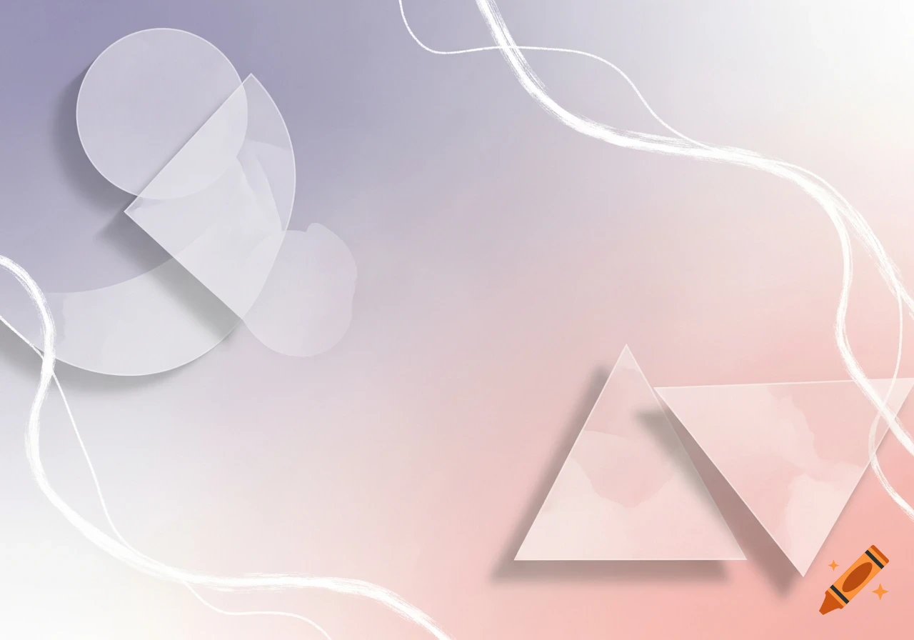 Minimalistic abstract background with translucent geometric shapes and wavy lines on a pastel purple to pink gradient.