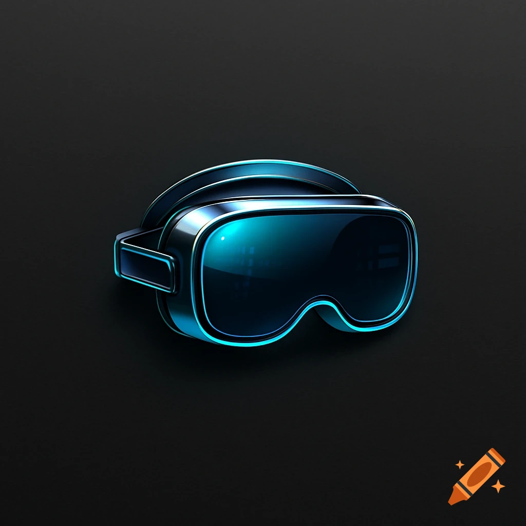 A sleek, stylized VR headset with glowing blue accents on a dark background.