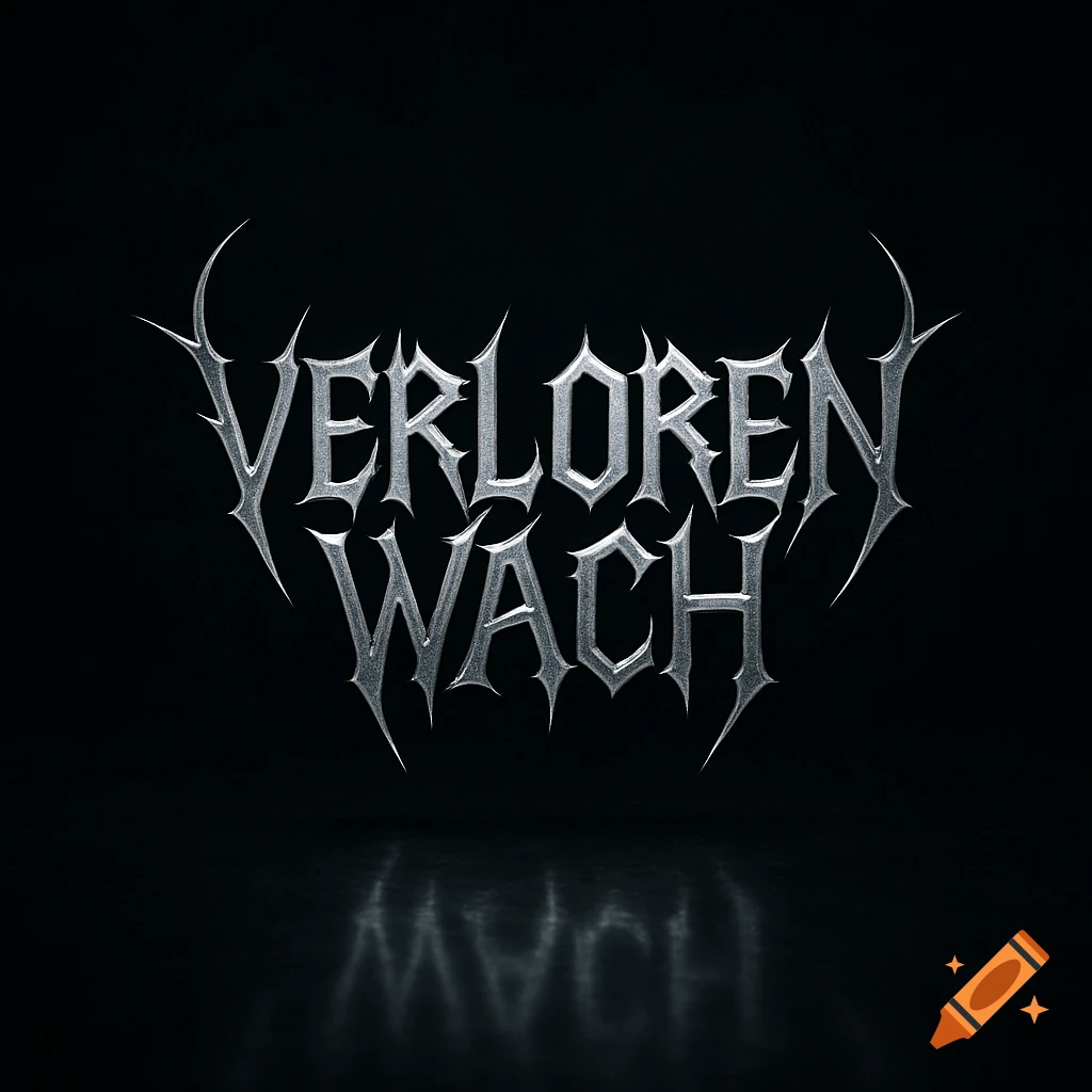 Metallic, spiky 3D text 'VERLOREN WACH' with a reflection on a dark background, in a metal music logo style.