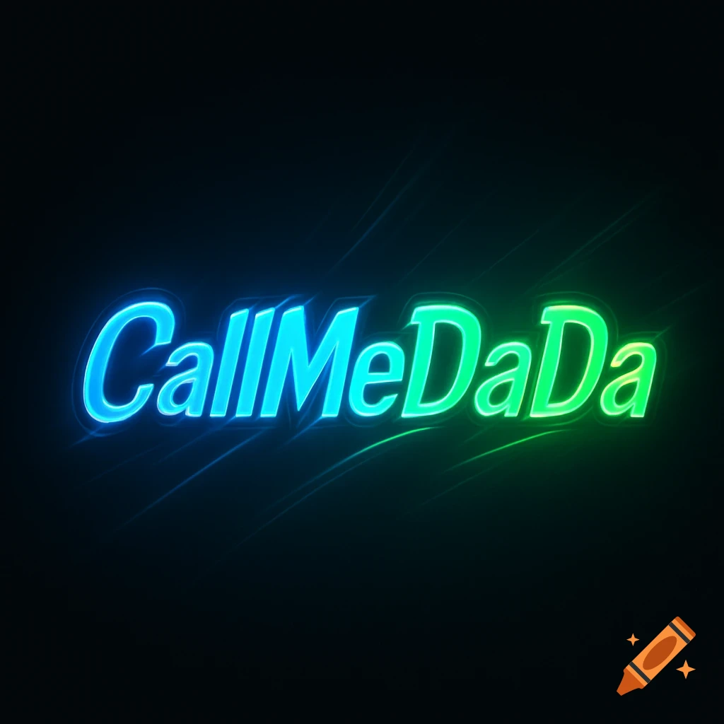 A vibrant logo with 'CallMeDaDa' in blue and green glowing neon text on a dark background.