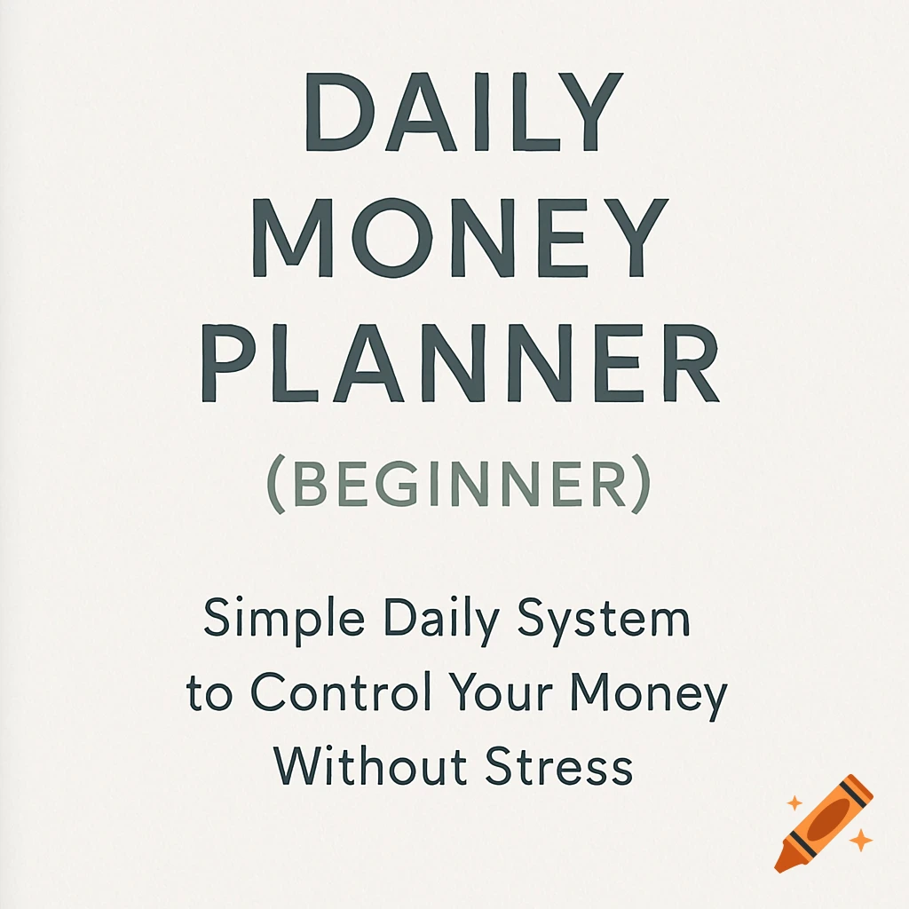 Minimalist book cover for a Daily Money Planner with text about controlling money without stress.