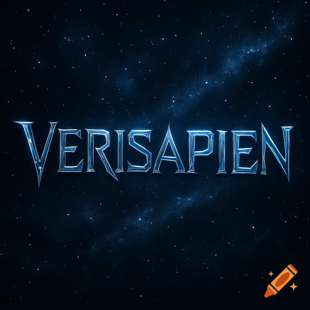 Metallic blue text "VERISAPIEN" against a dark starry sky with nebulae.
