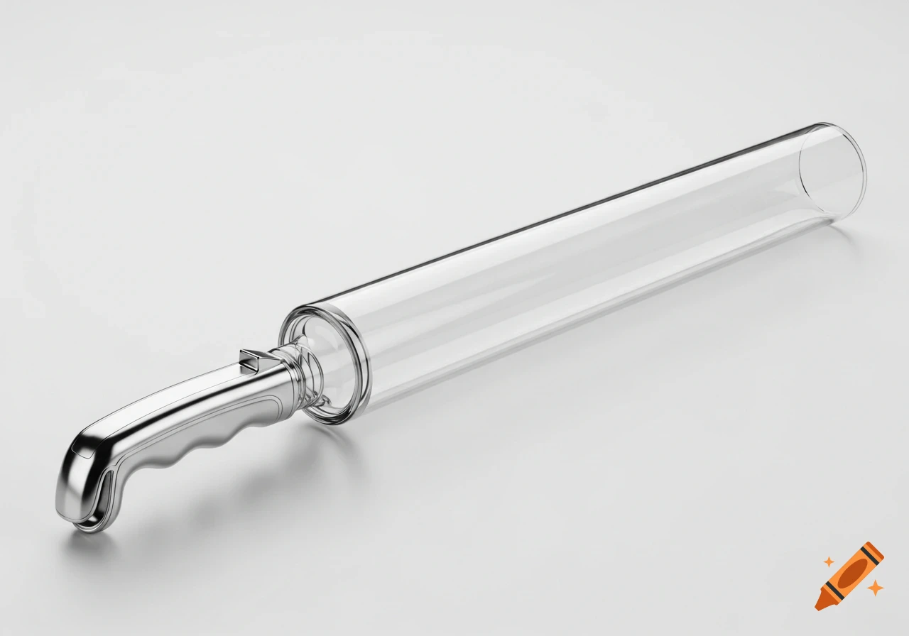 A clear glass tube with a shiny silver handle attached to one end, presented as a product shot on a white background.