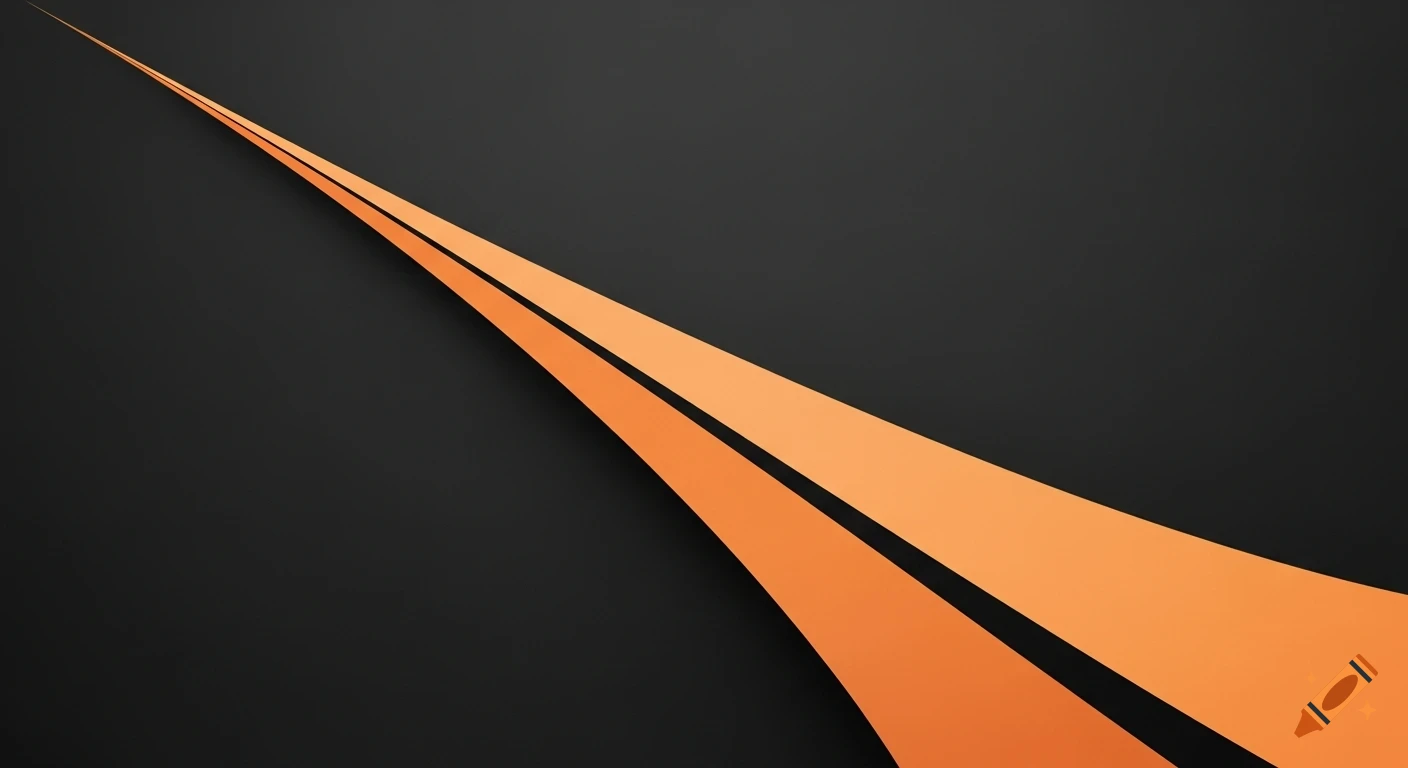 A minimalist abstract wallpaper with two orange diagonal ribbons on a deep dark gray background, creating a sense of motion.