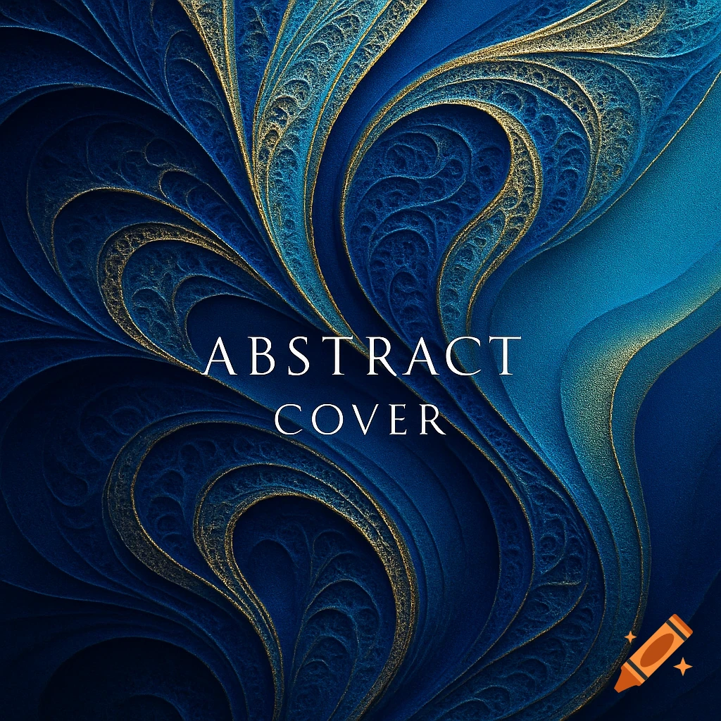 Abstract blue and gold swirling fractal pattern with textured layers, featuring the words 'ABSTRACT COVER' in white.