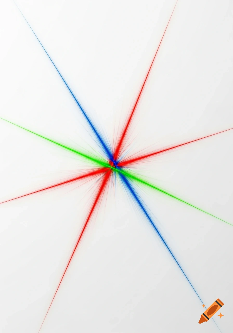 Red, green, and blue light rays radiating from a central point on a white background.