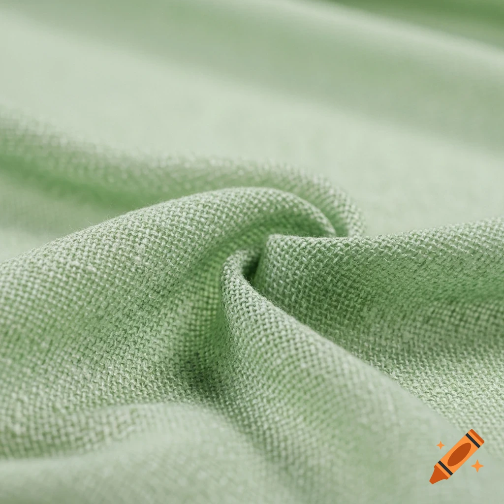 Close-up of light green folded fabric with a fine, delicate weave and subtle sheen.
