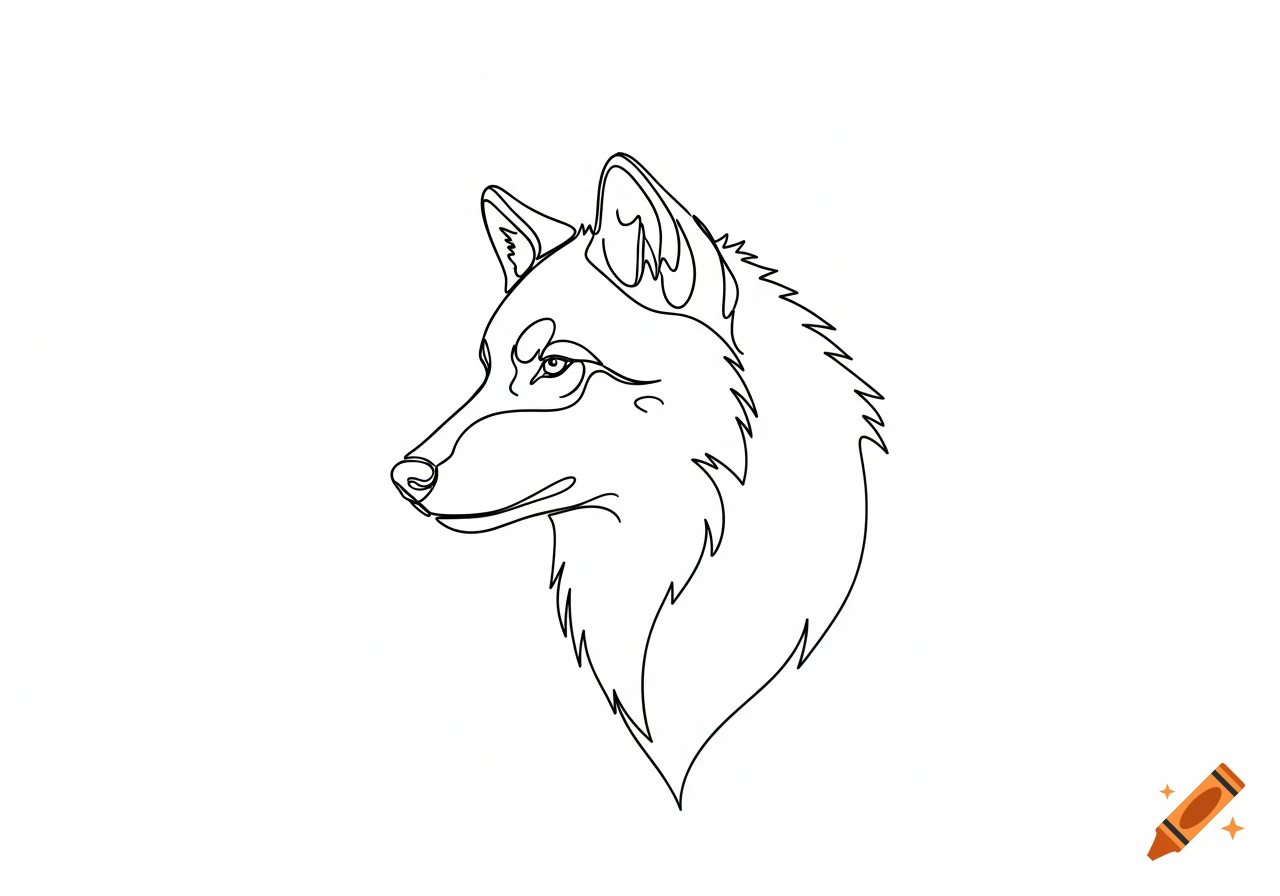 A minimalist single line art drawing of a wolf's head looking left against a white background.