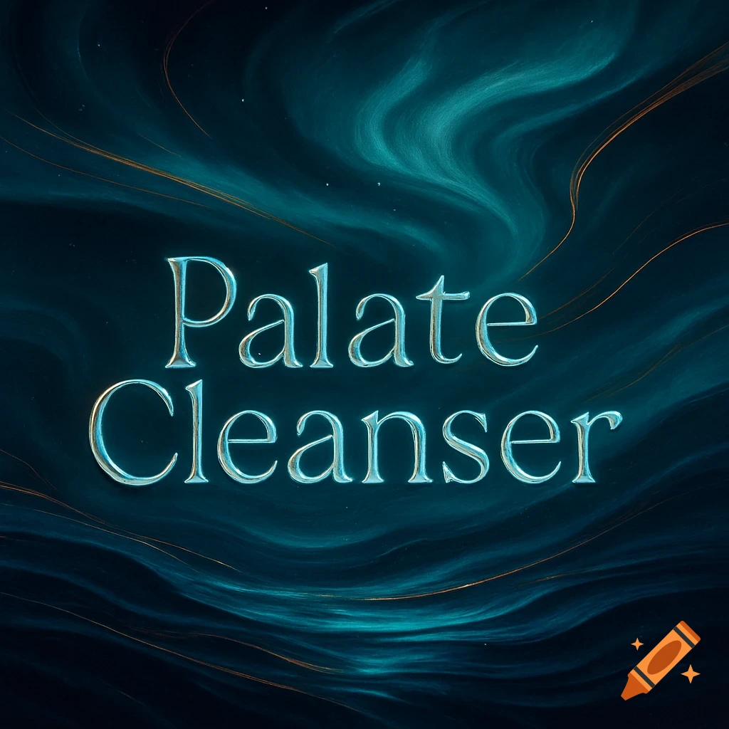 The title 'Palate Cleanser' in metallic blue font on a dark teal and gold abstract swirling background for electronic jazz album art.