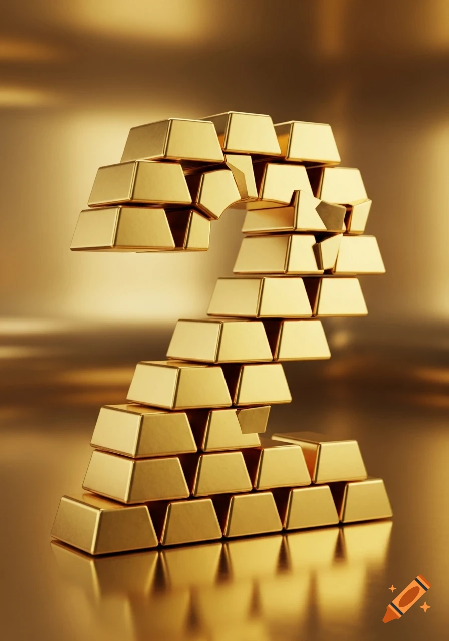 A large number 2 made from stacked shiny gold bars on a reflective gold surface.