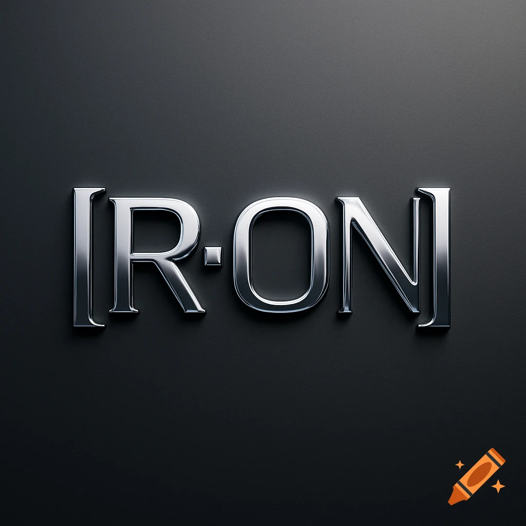 Chrome metallic 3D text spelling '[R·ON]' on a dark gray background.