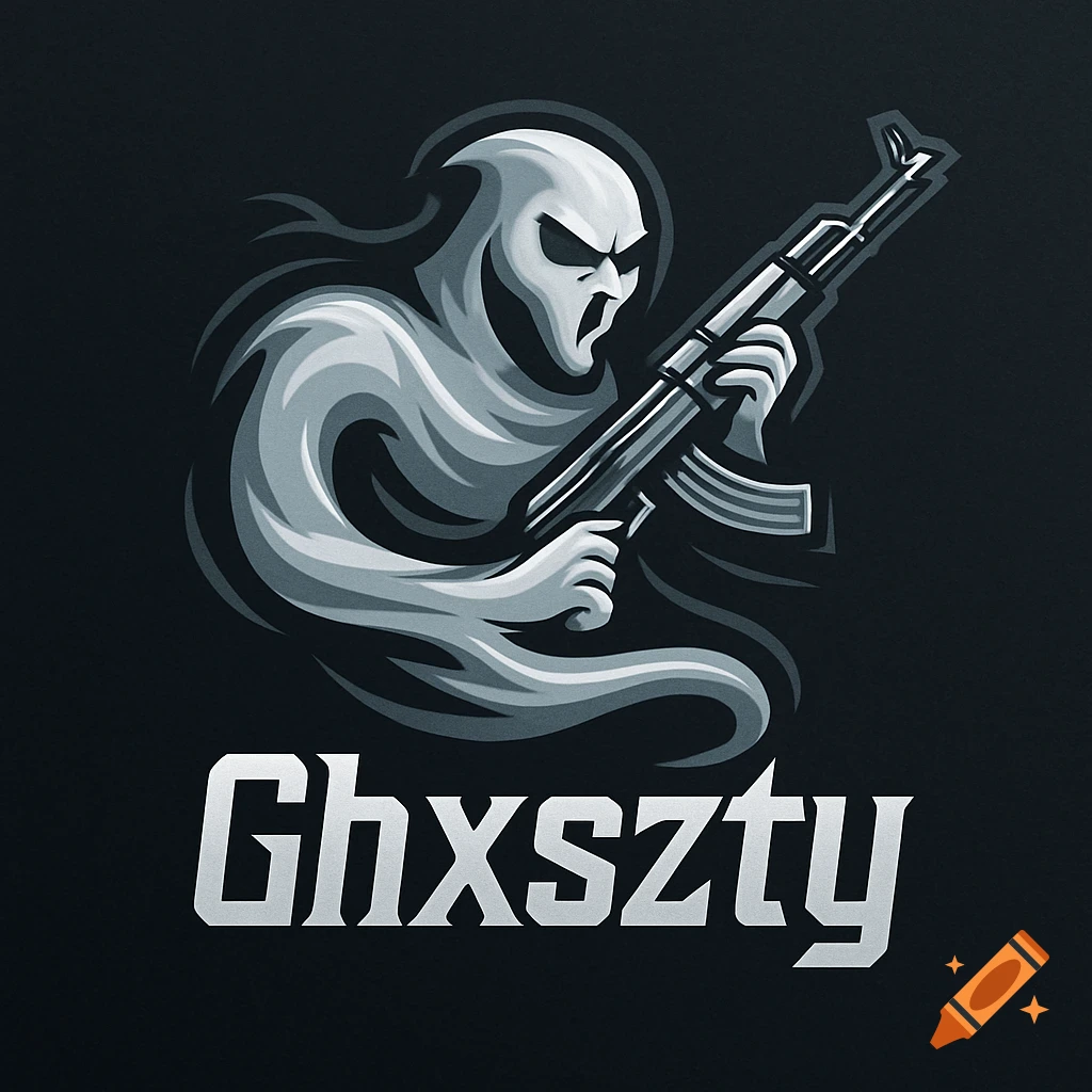 Stylized logo of a menacing ghost-like figure in a white robe holding an AK-47, with "Ghxszty" text below.