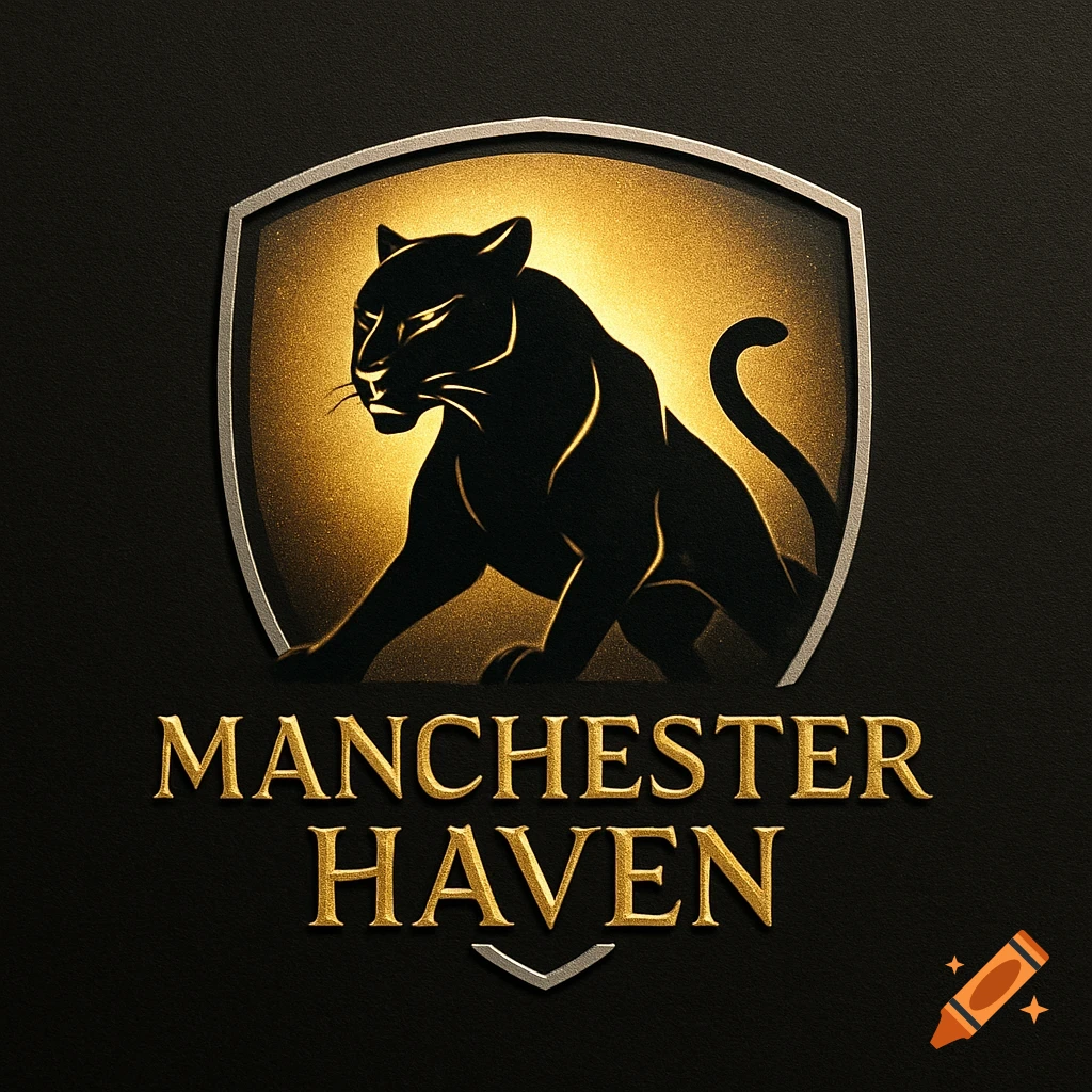 Gold and black logo featuring a silhouetted panther in a shield above the words 'MANCHESTER HAVEN'.