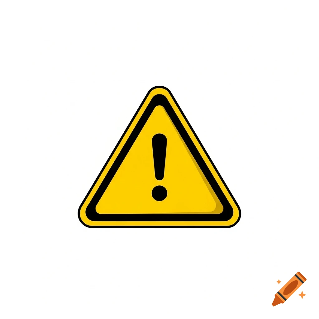 A yellow triangular warning sign with a black exclamation mark inside, on a clear background.