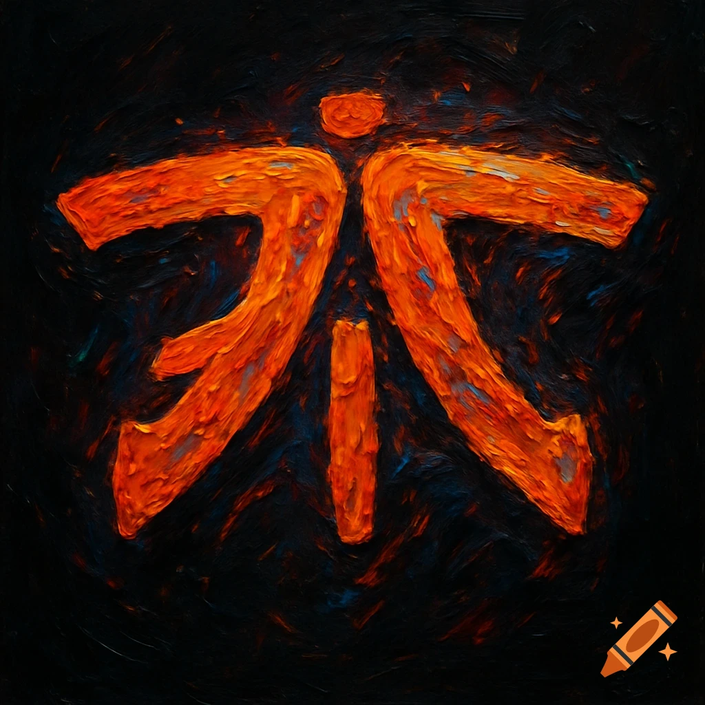 Orange Fnatic esports logo rendered in a messy, abstract oil paint style on a dark background.