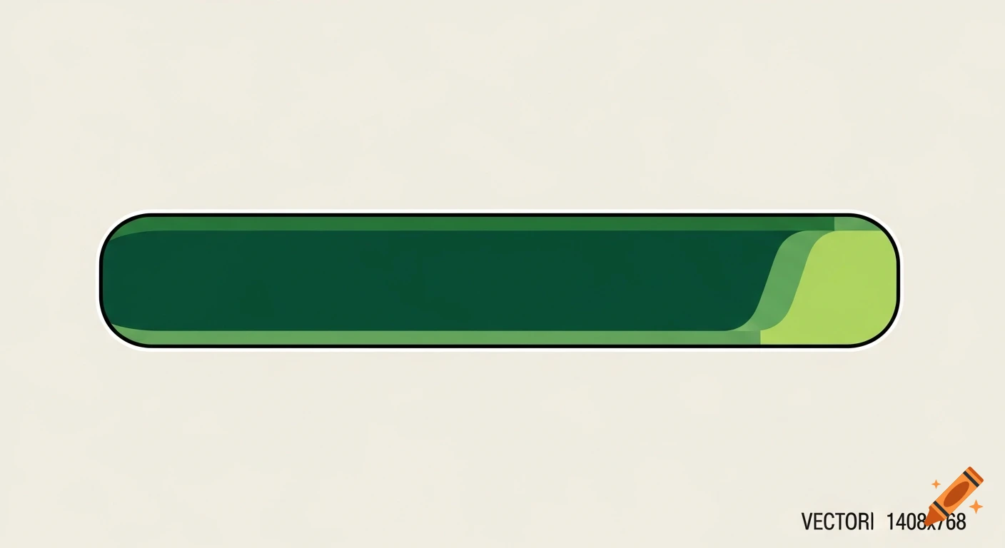 A dark green horizontal rectangle with rounded ends, featuring a lighter green wave-like element on the right side, against a light beige background.