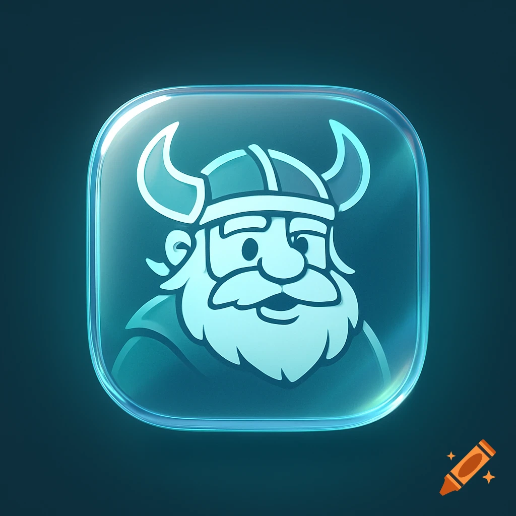 A glossy blue app icon featuring a cartoon viking's head with a horned helmet and a white beard.
