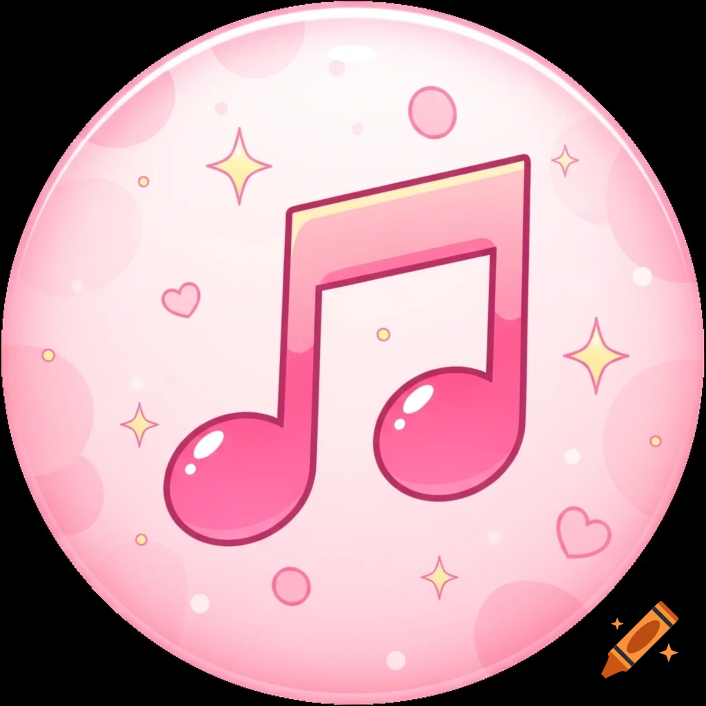 A pink musical note inside a sparkly pink bubble, designed as a kawaii game icon.