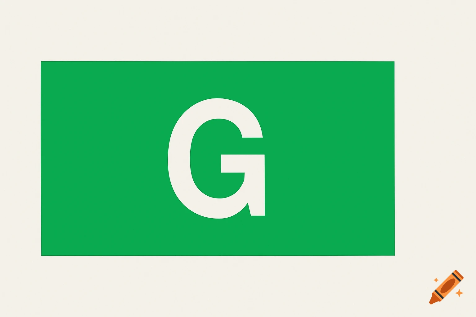 White letter G centered on a horizontal green rectangle against a light beige background.