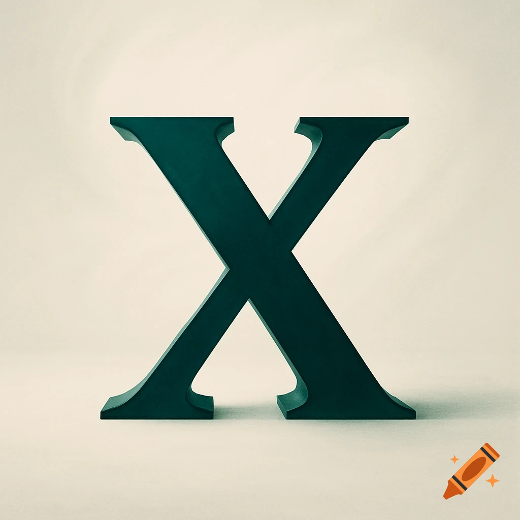 A large, bold, dark green uppercase letter X with subtle shading on a light background.