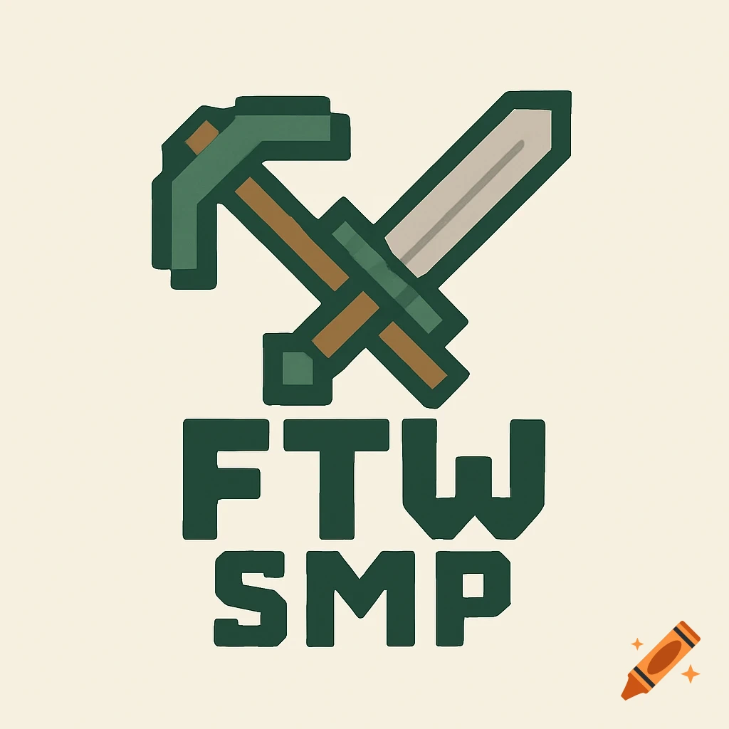 A pixel art logo featuring a crossed pickaxe and sword above the text FTW SMP.