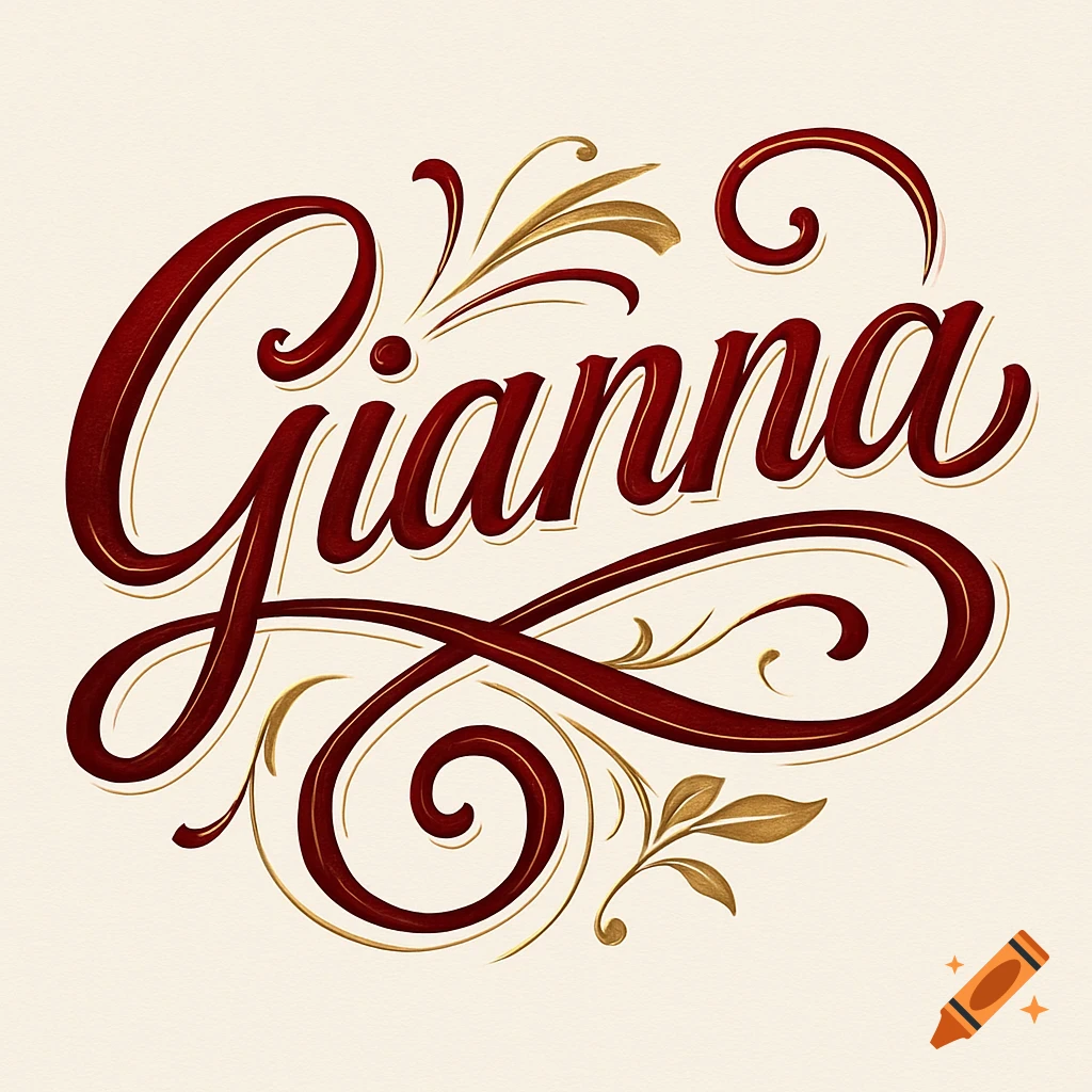 The name Gianna in ornate, deep red and gold cursive lettering with decorative flourishes on a cream background.