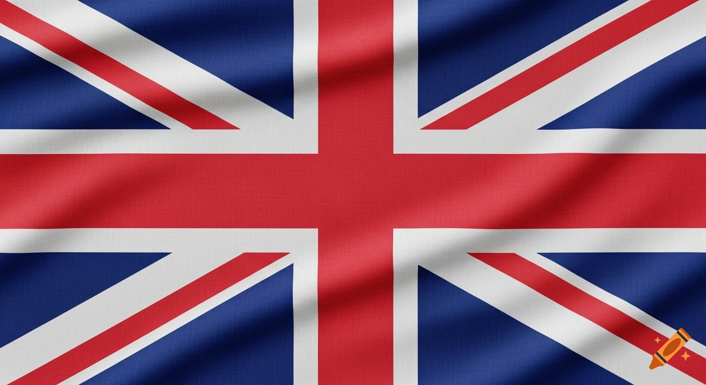 The Union Jack flag of the United Kingdom, rendered in a wavy fabric texture.