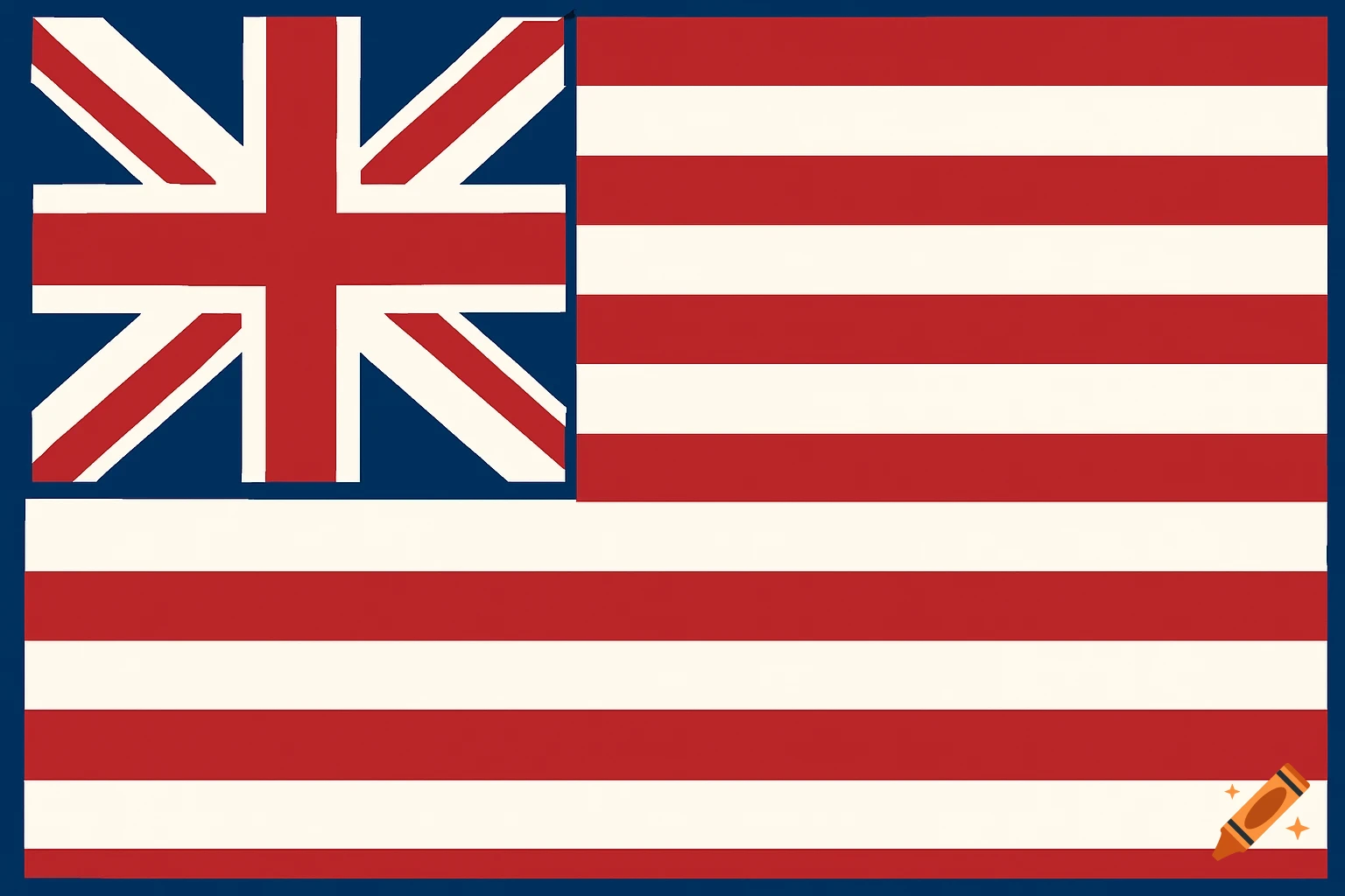 A rectangular flag featuring the British Union Jack in the upper left canton and thirteen horizontal red and white stripes.