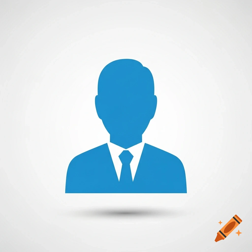 Blue silhouette icon of a person's head and shoulders, wearing a shirt and tie.