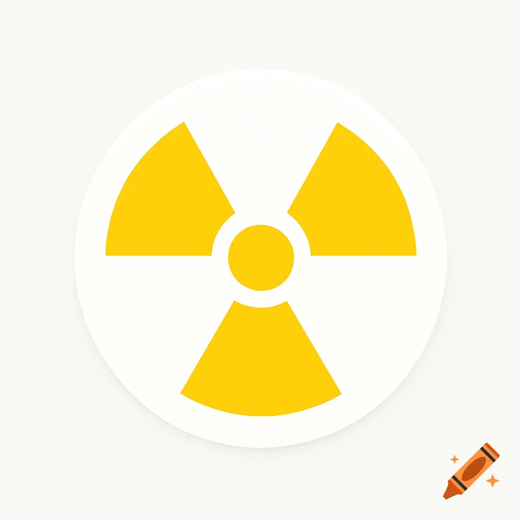 A yellow radioactive symbol centered on a white circular background.