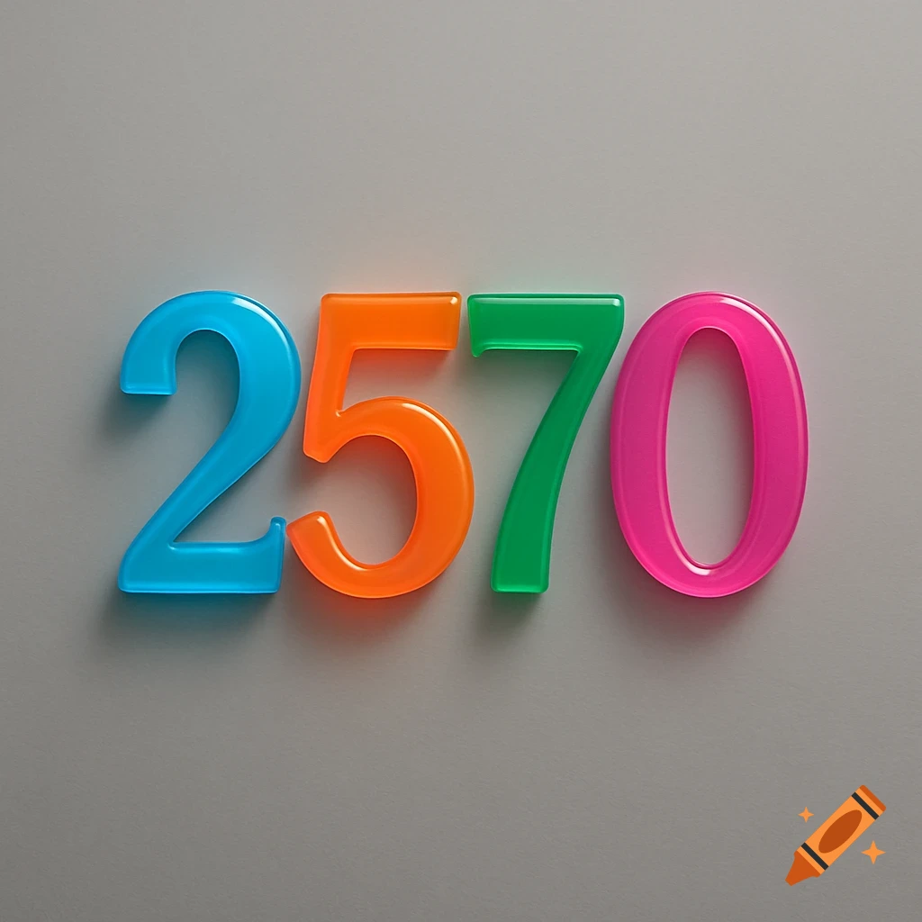 Colorful plastic numbers 2570 against a plain gray background.
