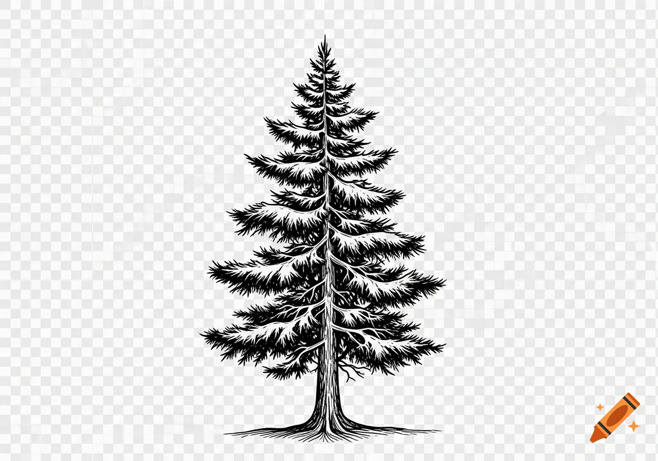 A simple black and white illustration of a pine tree with a transparent background.